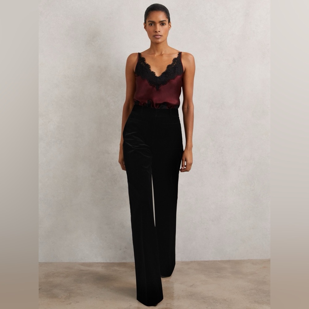 NWT Rickie Freeman for Teri Jon Black Velvet Trousers Wide Leg Pants, size 8
